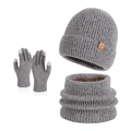 Winter 3-piece knit set in dark grey with warm fleece lining and touchscreen gloves - Marl Grey (3-Piece Set)