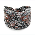Elastic wide headband featuring retro black paisley African floral print for yoga sports - Style 127