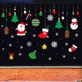 Christmas window stickers set featuring Santa Claus, snowman, and snowflakes on glass - Classic Red & Green Illustration Decor Style (H-62)