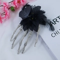 Gothic Halloween hair clip with skull hand, black roses, and delicate lace details - Butterfly Flower Hairpin - Vintage Skeleton Hand
