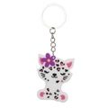 Close-up of leopard cat keychain with floral decor made of soft PVC and metal ring - Leopard Keychain