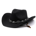 Détail d'un chapeau de cowboy en paille noire avec bande à boucles argentées et mentonnière - M(56-58cm) / Noir