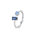 Elegant S925 sterling silver open ring with round and rectangular blue zircons - 925 Silver / Open Ring JZ2062-5