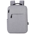 Minimalist grey large capacity laptop backpack with USB charging port and fabric finish - Gray