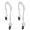 Detail of silver liquid metal earring with a faceted black teardrop crystal stone - Black Crystal Style (Z-060) / White K Silver/Black