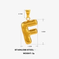 Chubby 26-letter F pendant in gold-plated stainless steel with detailed dimensions - Letter F - Gold