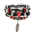 Retro multilayer leather bracelet with feather pendants and love infinity charm - Black Fishhook Feather Infinite Love Style (03)