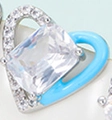 Silver heart stud earring with blue enamel and rectangular zircon in a minimalist design - Silver Blue