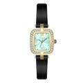 Montre carrée dorée avec cadran vert, lunette en cristal et bracelet cuir noir - Boîtier Doré Cadran Vert Bracelet Noir