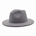 Klassischer grauer Woll-Fedora-Hut mit breiter Krempe und eingedrückter Krone für Damen und Herren - Einheitsgröße 58cm Umfang / Hellgrau