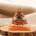 Orgone crystal pyramid with gold Buddha statue and natural healing stones on wood base - Style 3