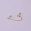 Golden double stud earring with chain link featuring round and rectangle zircons - 1# Rectangular Style / Gold
