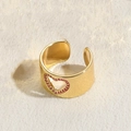 Adjustable 14K gold plated ring with a hollow heart and red zircon accents - Hollow Rose Red Heart / Gold with Red Zirconia