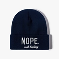 Navy blue knit beanie featuring white NOPE not today embroidery in a street style - One Size / Navy Blue