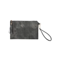 Dunkelgraue Clutch-Tasche mit Leopardenmuster, Fransenquaste und Handschlaufe - Dunkelgraue Textur