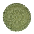 Handwoven round green braided coaster with a rustic spiral pattern and durable texture - Seaweed Green