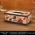 British style wooden tissue box with vintage Paris print and metal lock in brown finish - 4200-21 Paris 1889