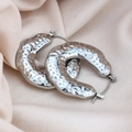 Silver hammered texture hoop earrings made of titanium steel on champagne silk fabric - Dotted Pattern Type 2 / Silver