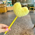 Cute yellow ballpoint pen featuring a fluffy plush heart topper for gifts - Yellow