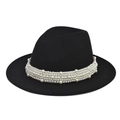 Classic black wide-brim fedora hat with elegant pearl belt decoration for women - Kids 54-55cm / Black