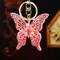 Pink rhinestone butterfly keychain with sparkling crystal wings and gold clasp - Single Pack / Pink