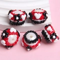 Winter collection red and white beaded charms with black lace and bow detailing - White Bead Black Red Cream Heart Flower