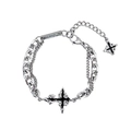 Silver double-layer chain bracelet with black cross pendant and adjustable buckle for men - Double Layer Black Cross Bracelet
