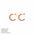 Elegant twisted wire C-shaped stainless steel hoop earrings with 18k gold vacuum plating finish - Twisted Style (YE35953) / 20mm / 18K Gold