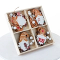 Christmas wooden gnome ornaments set with JOY sign and rustic beads for tree decoration - 12Pcs Wood Box Set / Gnome Style B