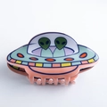 Dettaglio molletta UFO per capelli con alieni verdi e base colorata in resina rosa e verde - 9.5CM / Stile E-Multi Alieno