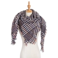 Plaid tassel triangle scarf with multi-color pattern on a beige mannequin - Thick Plaid Grey