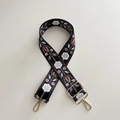 38mm adjustable canvas bag strap with black jacquard floral embroidery and gold hooks - Black Snowflake