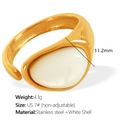 18k gold plated stainless steel ring with white shell inlay, size US 7, vintage style - US Size 7# / Gold + White Shell