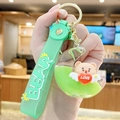 Green bubble tea bear liquid keychain with silicone wristlet and floating bear charm - Moon Bear - Green