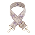 Tracolla larga in jacquard per borse con motivi floreali boho viola e ganci in metallo dorato - 2-Bianco Viola