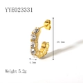 18K gold plated stainless steel C-hoop earrings with sparkling crystal stones 20mm - Five-Stone Zirconia C-Shape Style (YYE023331) / Gold