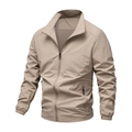 Men's khaki lightweight outdoor jacket with stand collar and breathable mesh lining - M / Khaki