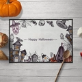 Happy Halloween linen placemat featuring pumpkins and skeletons on white background - Style 02-Encrypted Linen / 30*45cm(32g)