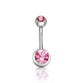Pink double crystal belly button ring in polished stainless steel with vibrant rhinestones - Light Pink