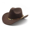 Classic dark brown felt cowboy hat with ethnic beaded band on a clean white background - M (56-58cm) / Coffee