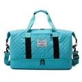 Lake blue quilted travel bag with bottom wet-dry separation compartment and shoulder strap - One Size / Lake Blue