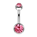 Piercing de ombligo en acero plateado con dos piedras brillantes de circón rosa - Estilo Circonita Rosa Doble en Plata (款式五)