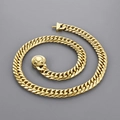 Hip hop 11mm stainless steel Cuban link necklace with golden finish and box clasp - Polished Clasp (Bracelet) / 21cm / Gold