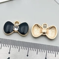 Enamel butterfly bow pendant with rhinestone and golden metal back view for DIY jewelry - Black Rhinestone Bowknot Tie