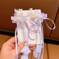 Girls' purple floral hair clips with long tassel ribbons and bead chains in ancient style - 82# Purple Large Flower Ribbon Clips
