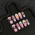 Pink and white gradient handmade press-on nails with 3D bows and silver crosses - Extra Small (XS) / 1125-pink Monster