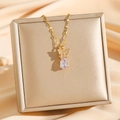 Elegant gold titanium necklace with butterfly zircon and large water drop gemstone pendant - Gold Butterfly (8051)