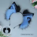 Diadema de orejas de lobo de piel sintética azul y negra para cosplay de Halloween - Azul/Negro