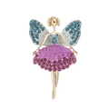Fairy brooch with blue rhinestones and purple enamel finish on a gold alloy base - Blue Wings Purple Dress Fairy
