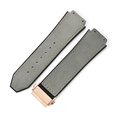 Grey leather watch strap with rubber lining and rose gold folding buckle for Hublot style - [Convex x Wide Mouth] 19x26mm / Suede Gray - Gold Buckle - Z2